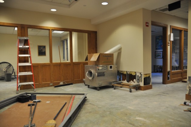 This room, in the basement of the Yale College Dean’s Office, is one of the many places on campus still recovering from severe rain in August. Dozens of other buildings, including Bass Library and the Hall of Graduate Studies, are also still undergoing repairs.
