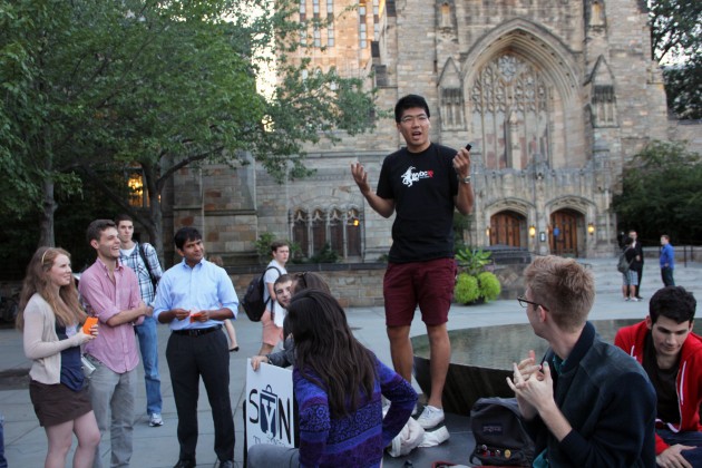 Students involved with Yale Organizes!, a loose collection of 20 activist organizations, gathered on Cross Campus Monday night for the new Activist Bazaar, designed to bring together campus activist groups with diverse causes.