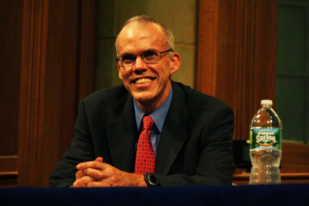 Journalist Bill McKibben urged a crowd of over 250 students Tuesday night to promote curbing carbon emissions.
