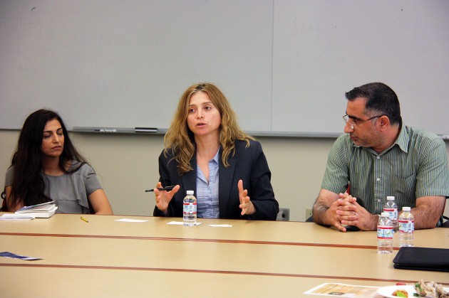Syrian author and activist Samar Yazbek, right, spoke about her experience of the Syrian revolution at a talk on campus Wednesday night.