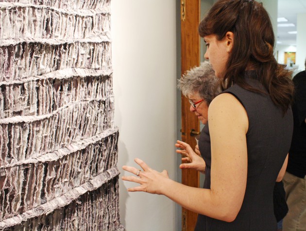 Sarah Goncarova explains her waterfall-like textile sculptures at Gallery 195.
