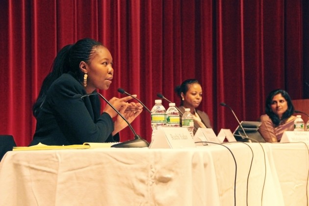 Female leaders in politics and business from left to right: Sisonke Msimang, Marlene Malahoo Forte and Priya Natarajan.