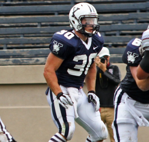 Running back Tyler Varga ’15 leads the elis with 419 rushing yards and four total touchdowns in four games this season.