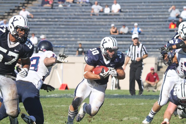 Running back Tyler Varga ’15 added another 117 all-purpose yards for the Elis in their win over Penn.