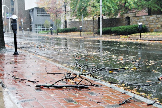 Administrators implemented a 5:30 p.m. curfew for students on Monday as severe weather began to hit campus.