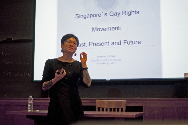 Professor Lynette Chua of the National University of Singapore gave a narrative account of gay rights in Singapore in a Wednesday lecture.