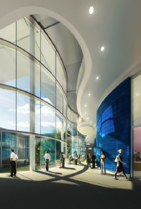 A visualization of Lord Norman Foster’s ARC ’62 sleek plans for the new School of Management campus.