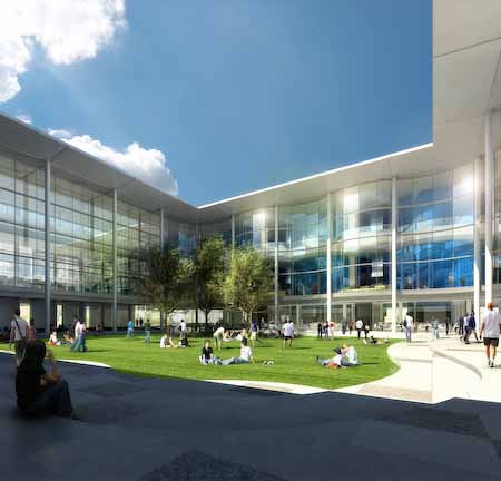 A visualization of Lord Norman Foster’s ARC ’62 sleek plans for the new School of Management campus.