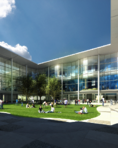 A visualization of Lord Norman Foster’s ARC ’62 sleek plans for the new School of Management campus.