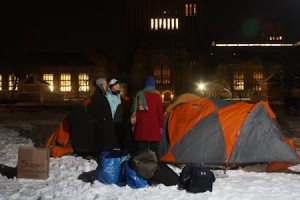 Yalies gather on Cross Campus for a “sleep-in” in March 2009 to protest the delay of the University’s decision on gender-neutral housing.