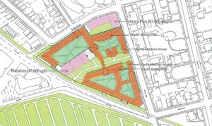 As many as five years ago, the University was already grappling with the question of whether it could save the buildings on the site of the new colleges. Above, a scheme prepared by the planning firm Cooper, Robertson & Partners before the University formally announced its expansion plans shows how Hammond Hall could be kept as a theater adjacent to the north college.