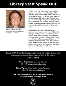 The first page of the leaflet Local 34 distributed Tuesday, September 1, in front of the entrances to Sterling Memorial Library and Bass Library.