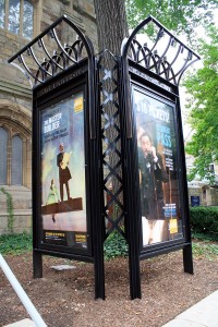 Bloomer combines art and architecture in ornamentation on several buildings and structures that dot Yale’s campus, such as this sign in front of the University Theater.
