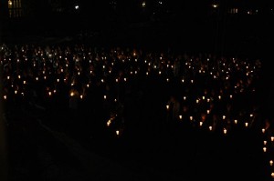 Students held candles at a vigil in memory of Andre Narcisse ’12 in the Branford College courtyard Monday night.