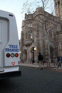 The Yale Shuttle's door-to-door service picks up passengers at its usual Wall Street stop.
