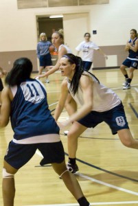 Verena Lehner ’12 defends in practice Tuesday in preparation for her first chance to play for Yale on Friday.