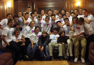 The men’s lacrosse team met Sterling (right) and his brother, Hunter, as part of the Friends of Jaclyn program on Saturday.