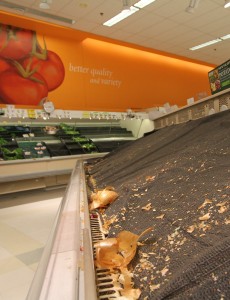 Shelves at the Shaw's grocery store on Whalley Avenue have gone understocked as the store prepares to close at the end of the month.