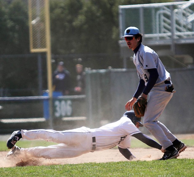 Gant Elmore ’11 slides back to 2nd base during Yale’s doubleheader against the New York Insitute of Technology on Mar. 27. Yale lost the first game 3–2 before winning 4–0.