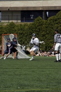 Attacker Brendan Gibson ’10 looks to make a play against Penn on April 3. Gibson is third on the team this season with 24 points.
