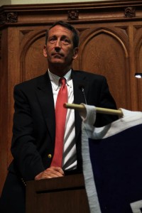 South Carolina Gov. Mark Sanford addressed the Yale Political Union, focusing on his opposition to federal stimulus money.