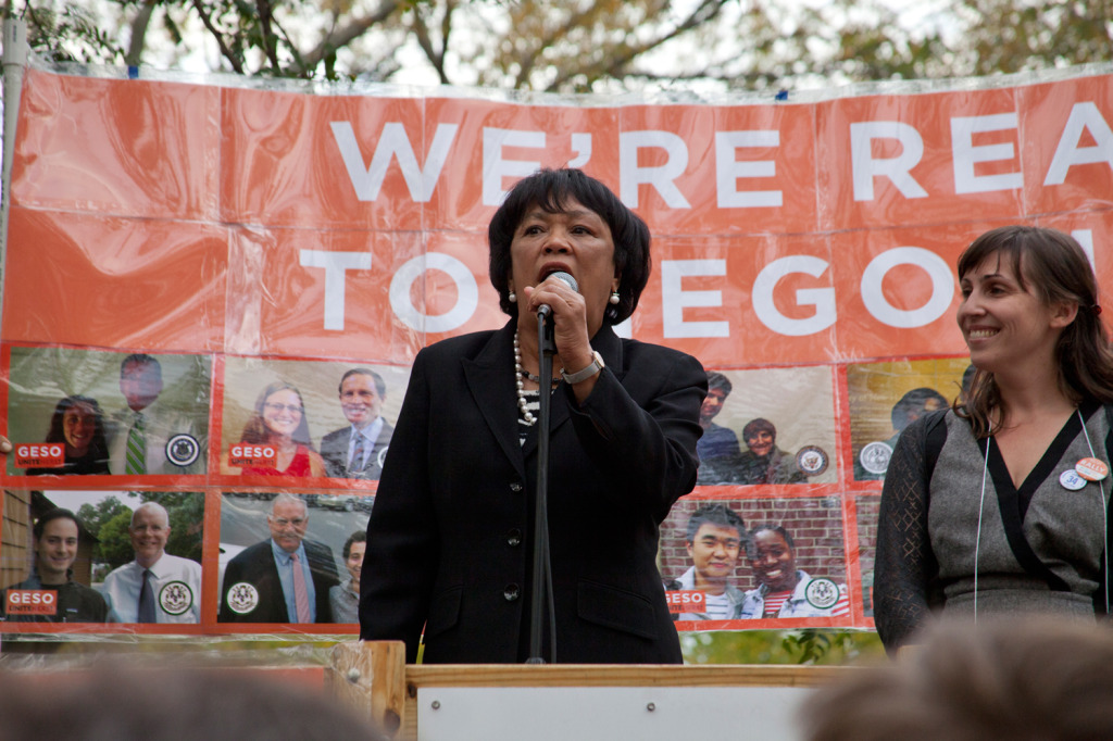 The protest included speeches from prominent politicians, including Mayor Toni Harp.
