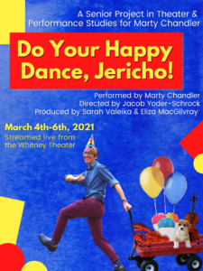 The poster of "Do Your Happy Dance, Jericho!" with Chandler in front of a blue background.