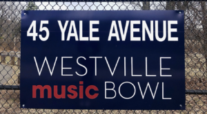 A sign at the former CTC that reads, "45 Yale Avenue Westville Music Bowl"