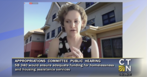 Margaret Middleton, Columbus House CEO, testifying at the public hearing for S.B. 340. Screenshot from CT-N coverage.