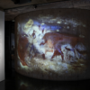 The virtual display of African rock art projected onto the Louis Kahn stairwell, Yale University Art Gallery, showing Group of Antelope and Figures, South Africa, KwaZulu-Natal Province, Kamberg, uMgungundlovu District Municipality, Drakensberg Mountains, Christmas Shelter site, 3000 b.c.e.–19th century.