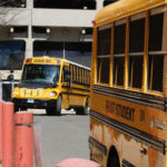 School buses at Co-op high school in New Haven