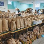 Bags of food are prepared for clients at Downtown Evening Soup Kitchen.