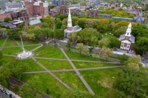 An aerial view of New Haven Green