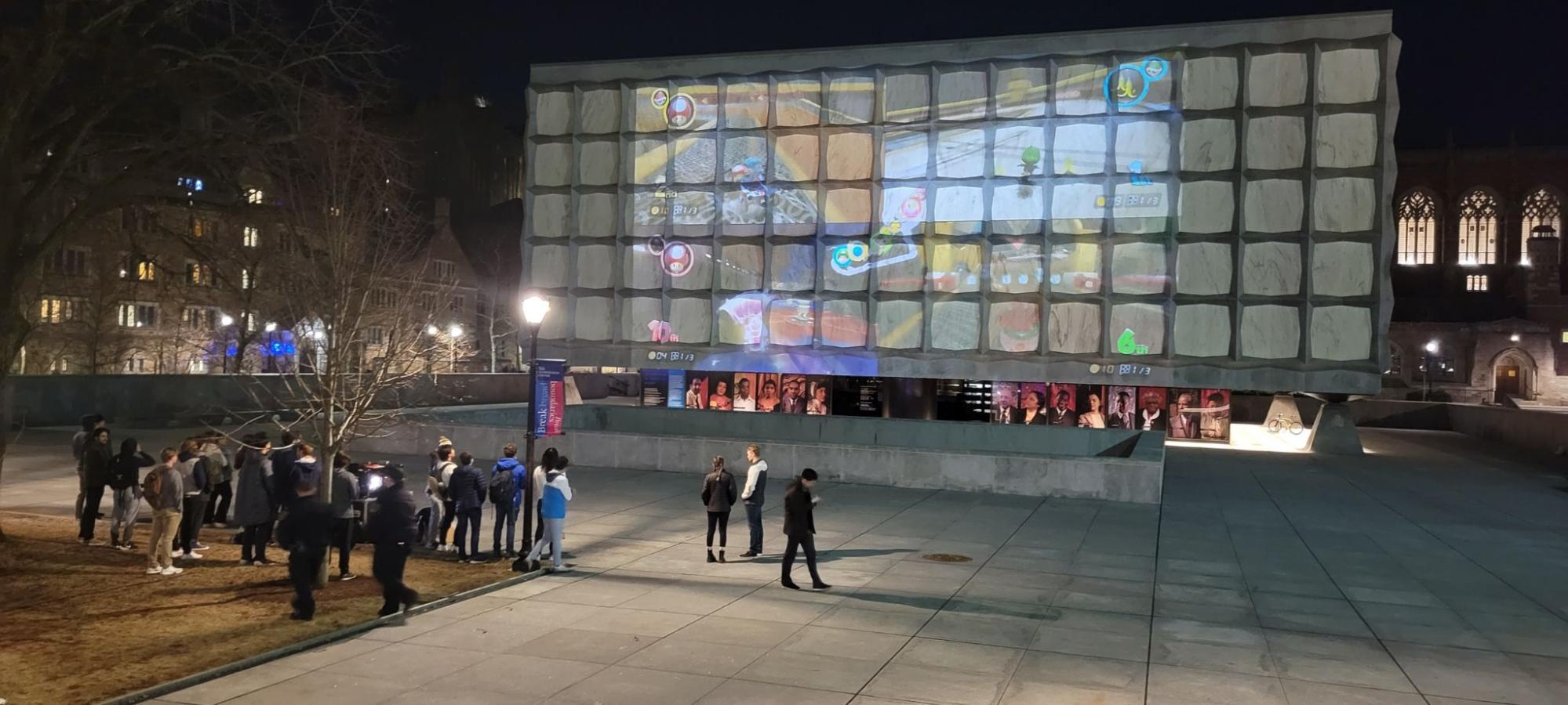 Students project giant Mario Kart game onto Beinecke Library - Yale ...